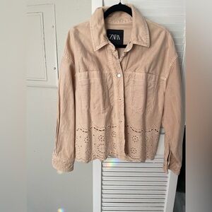 Zara Beige Button-Up Shirt SIZE LARGE OVERSIZED